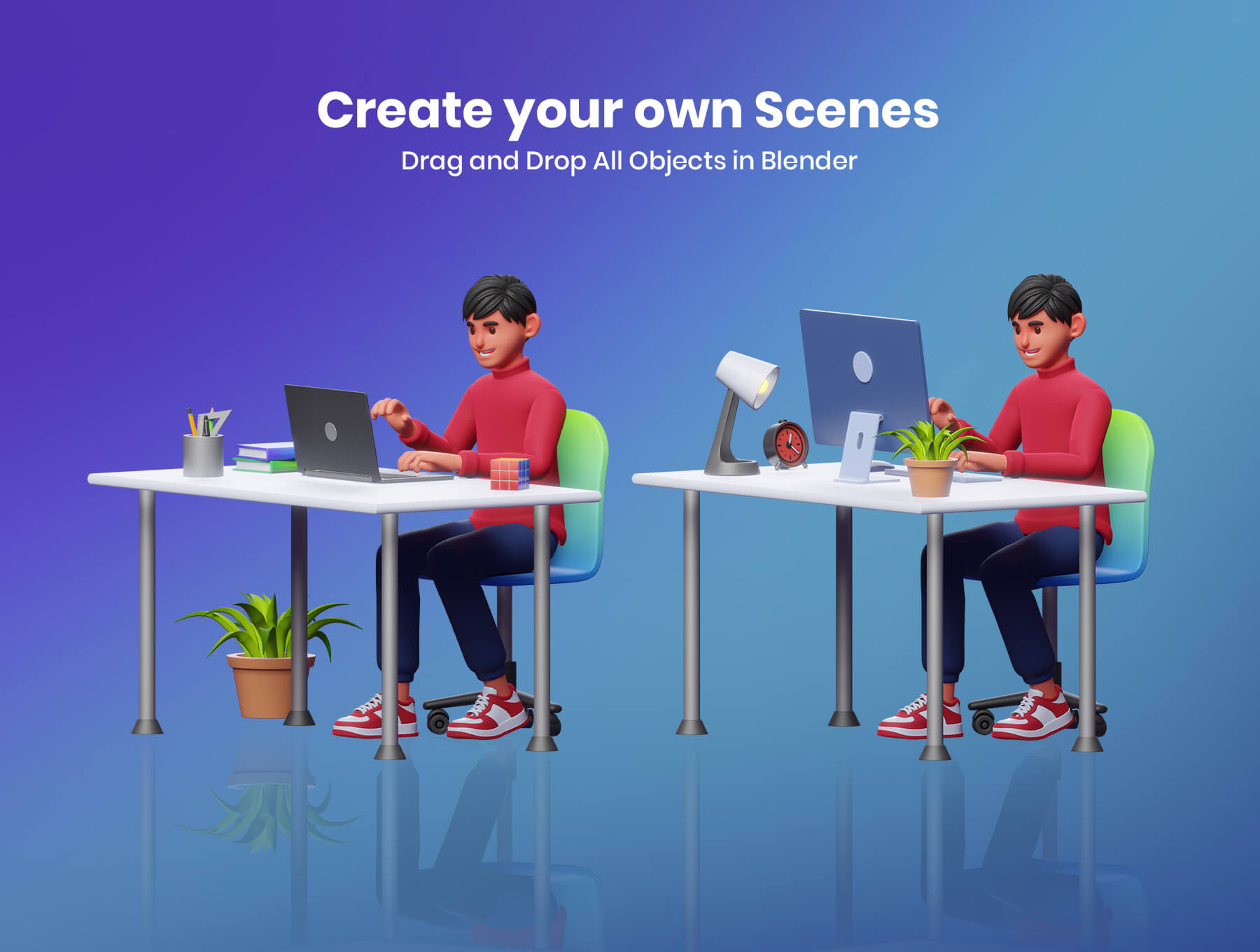 4种不同风格3D人物角色卡通IP素材包（Blender）
