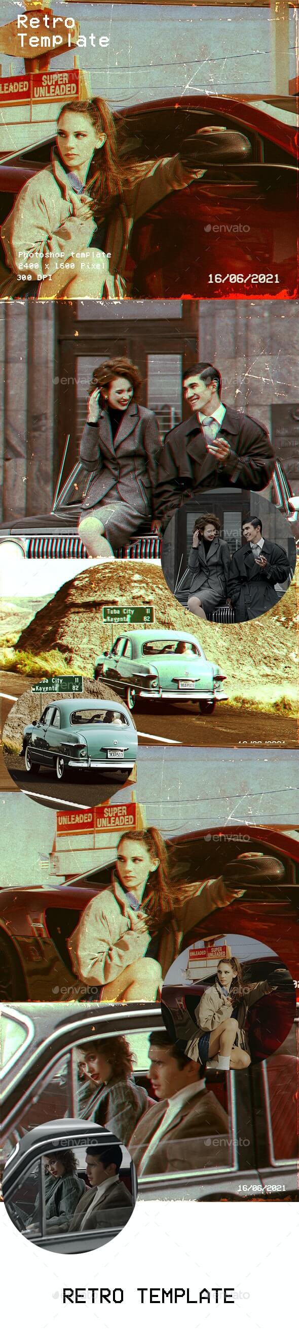 一键生成复古效果照片PSD素材模板