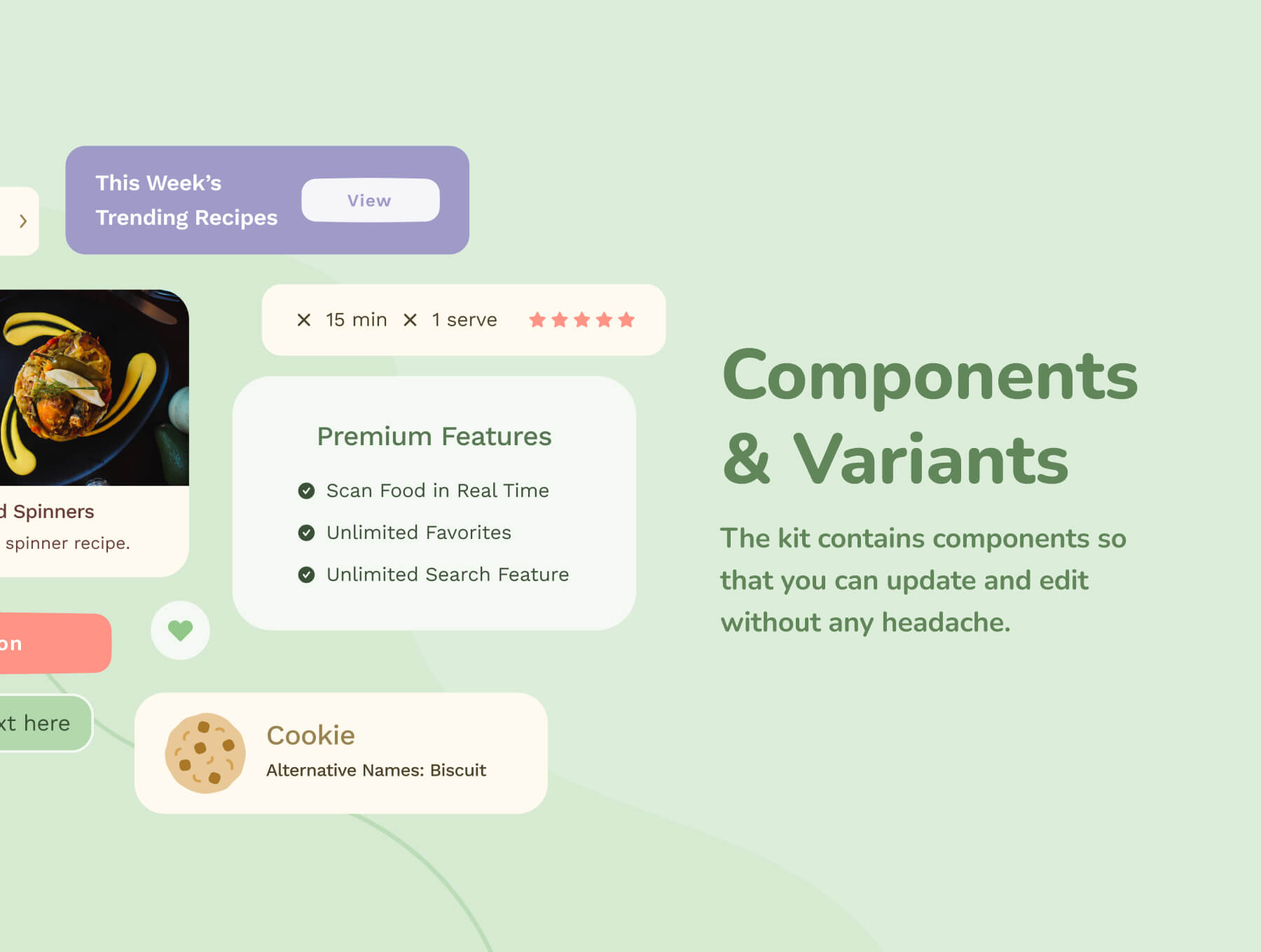 50个绿色清新风格的食物餐饮类APP UI KIT素材包