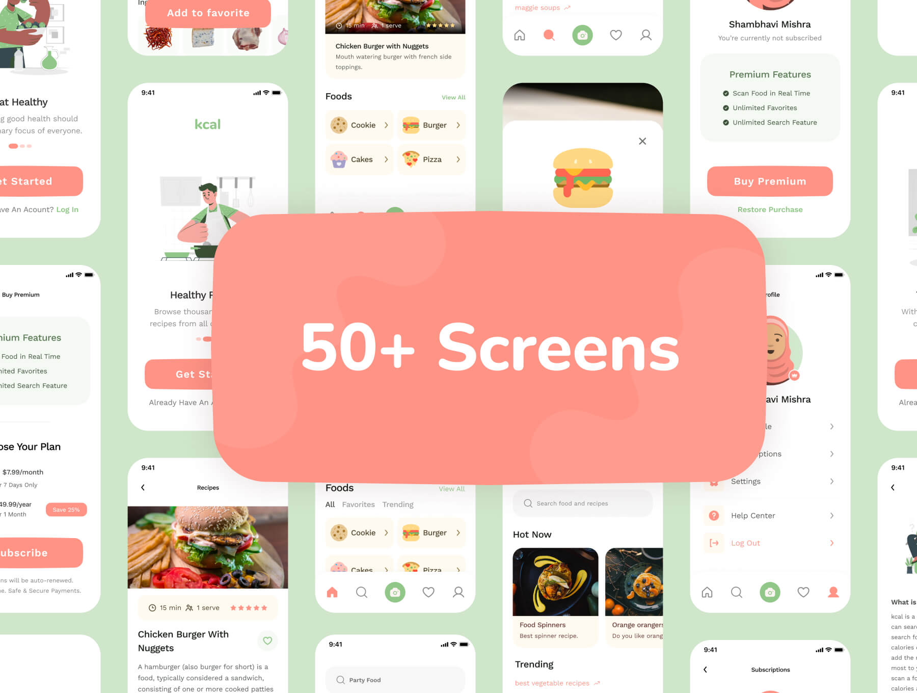 50个绿色清新风格的食物餐饮类APP UI KIT素材包