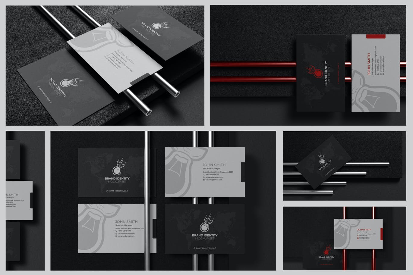 15个黑色高端名片设计VI样机PSD素材模型