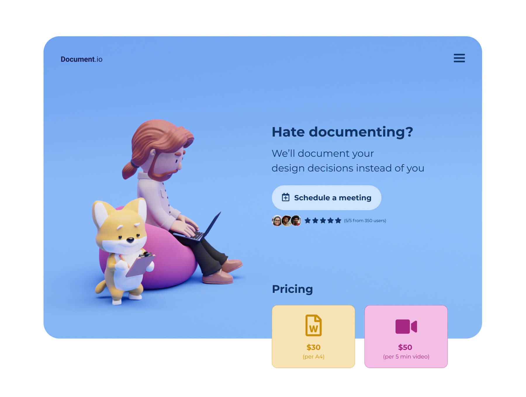 6种不同姿势的可爱3D动物素材