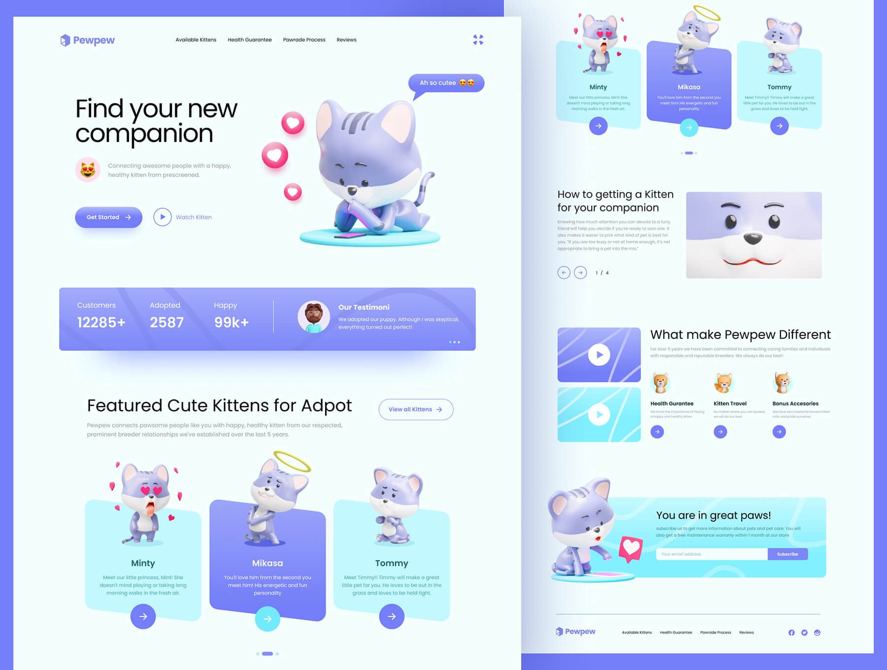 6种不同姿势的可爱3D动物素材