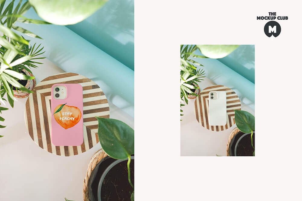创意生活场景手机壳图案设计展示PSD样机素材