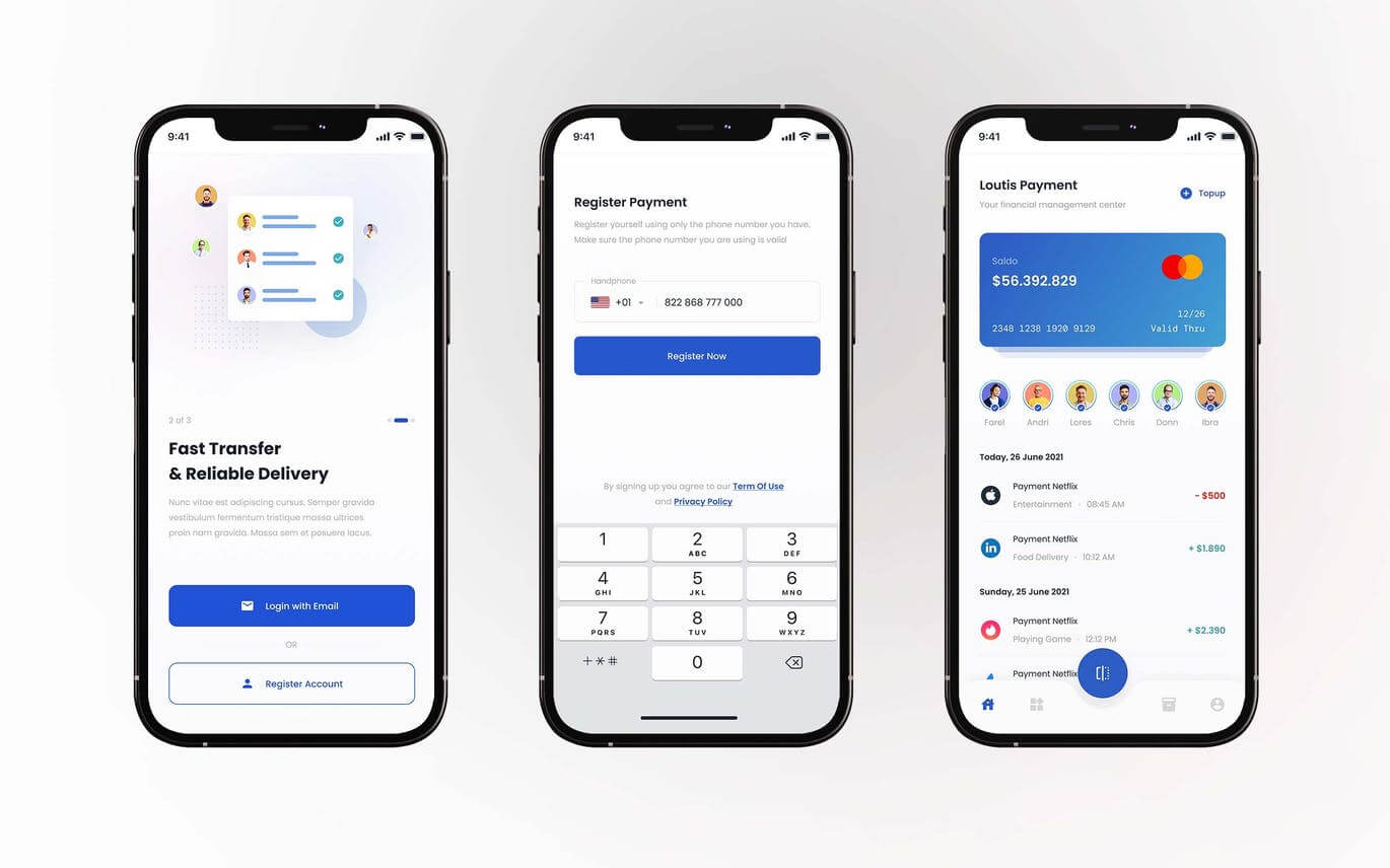 一套蓝色主题金融理财类APP UI Kit素材