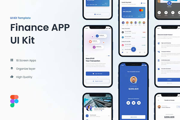 一套蓝色主题金融理财类APP UI Kit素材
