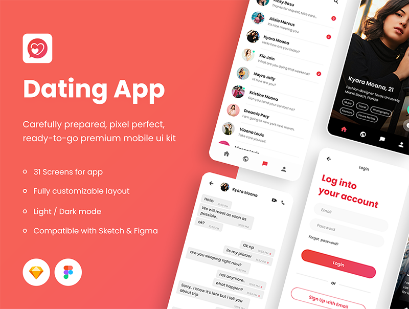 31个交友约会类粉色APP UI KIT素材包
