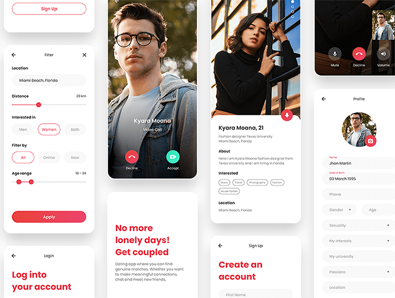 31个交友约会类粉色APP UI KIT素材包