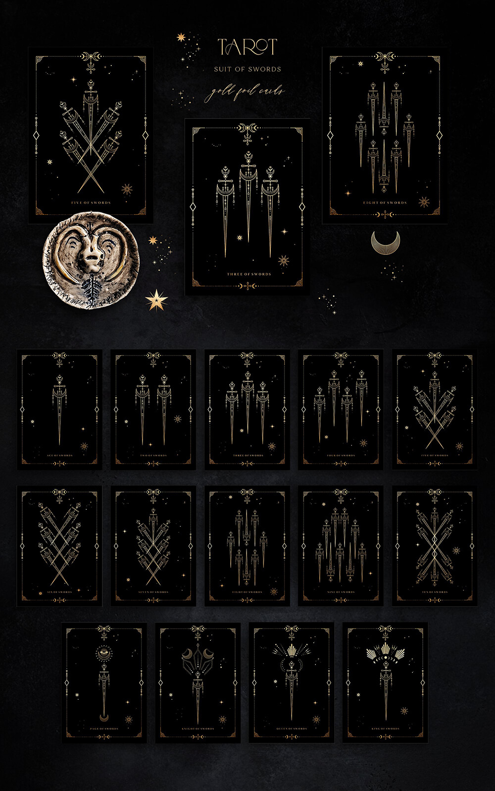 神秘的魔法古老占卜星座元素系列插画素材包