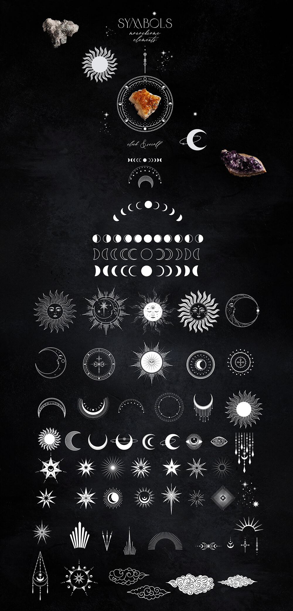 神秘的魔法古老占卜星座元素系列插画素材包
