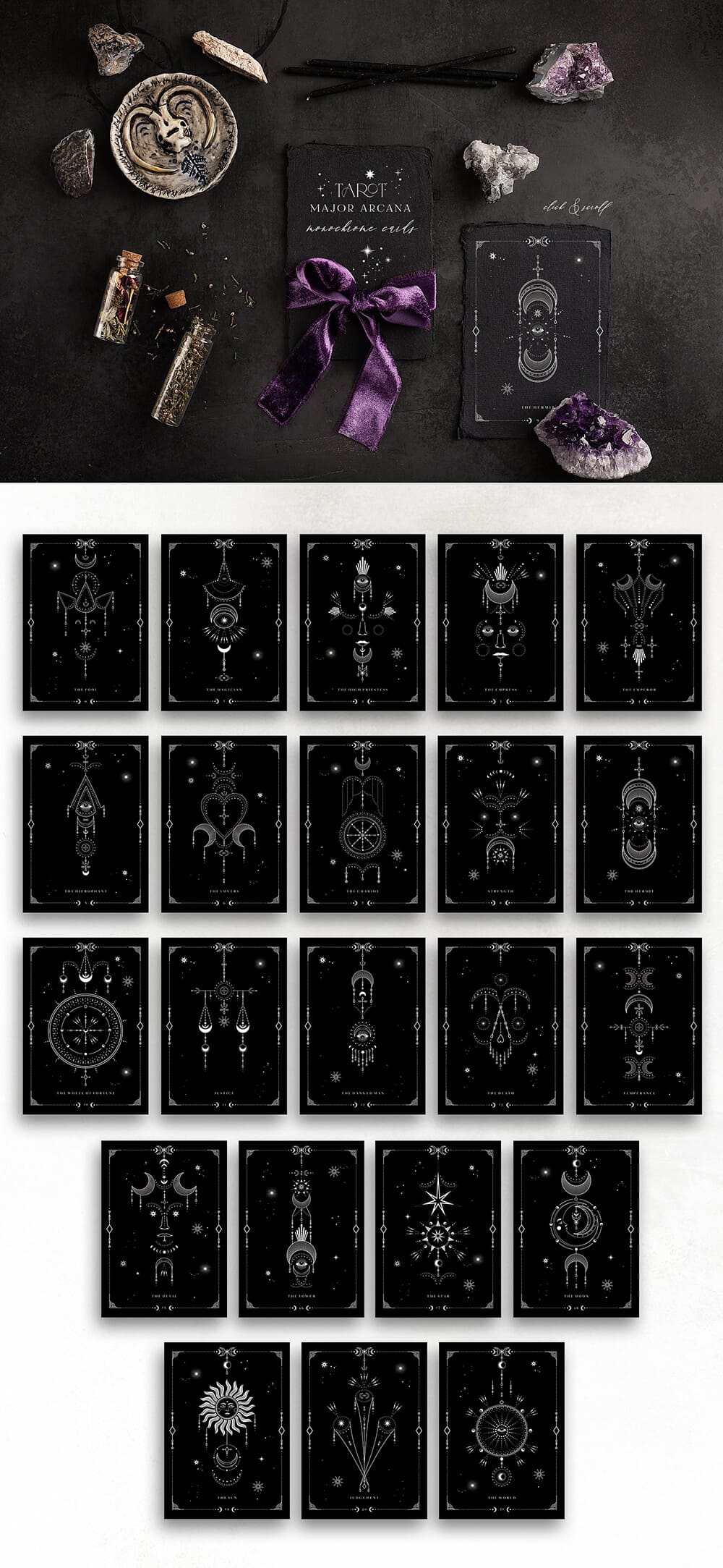 神秘的魔法古老占卜星座元素系列插画素材包