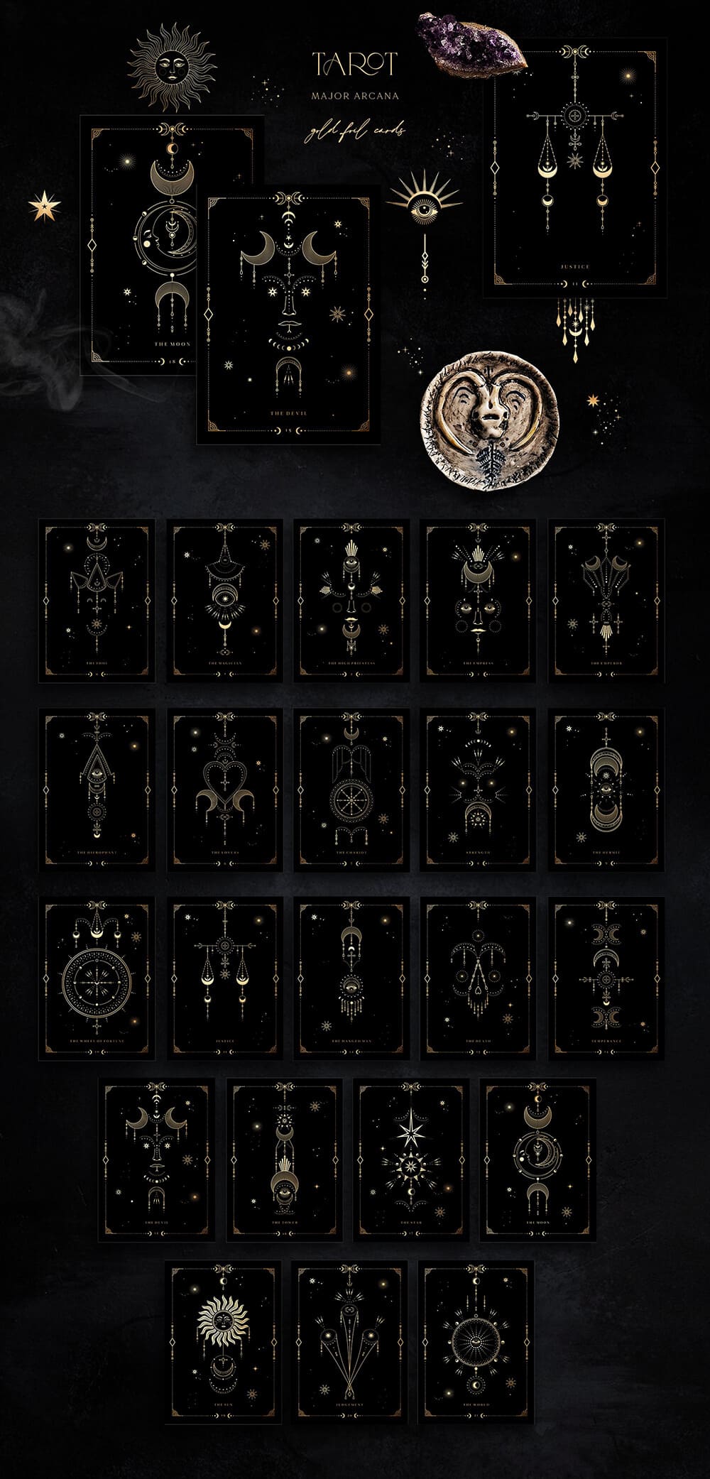 神秘的魔法古老占卜星座元素系列插画素材包