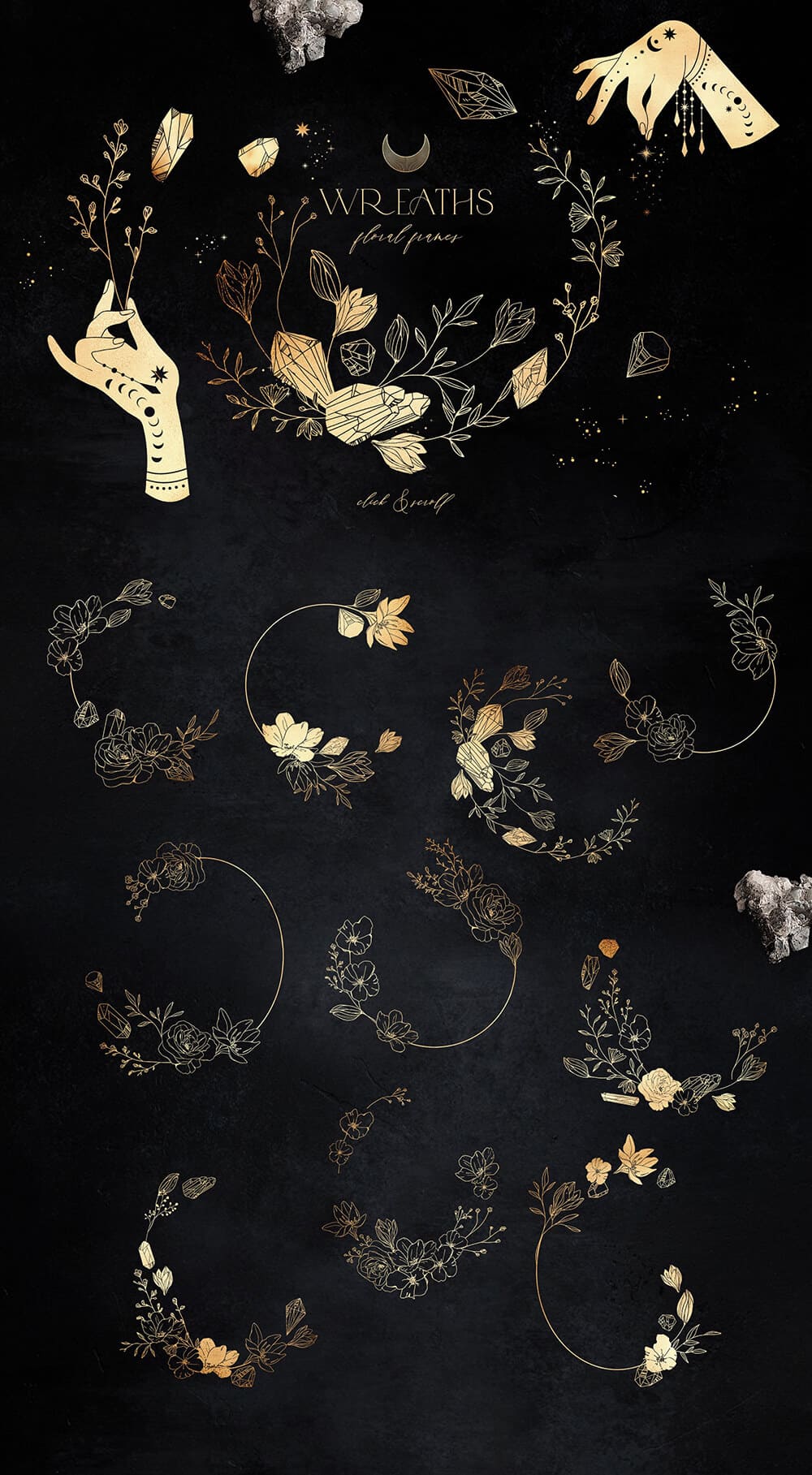 神秘的魔法古老占卜星座元素系列插画素材包