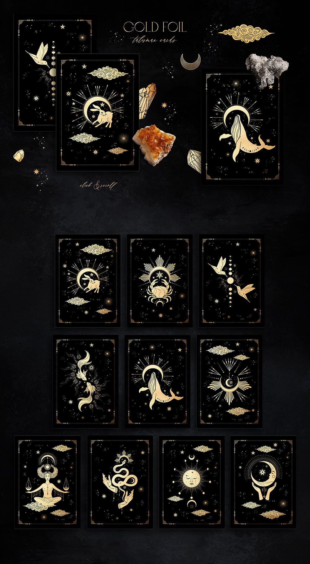 神秘的魔法古老占卜星座元素系列插画素材包