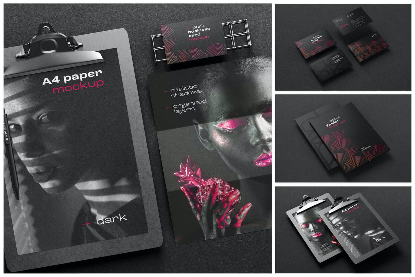 一套黑色高端文具VI设计样机PSD样机素材