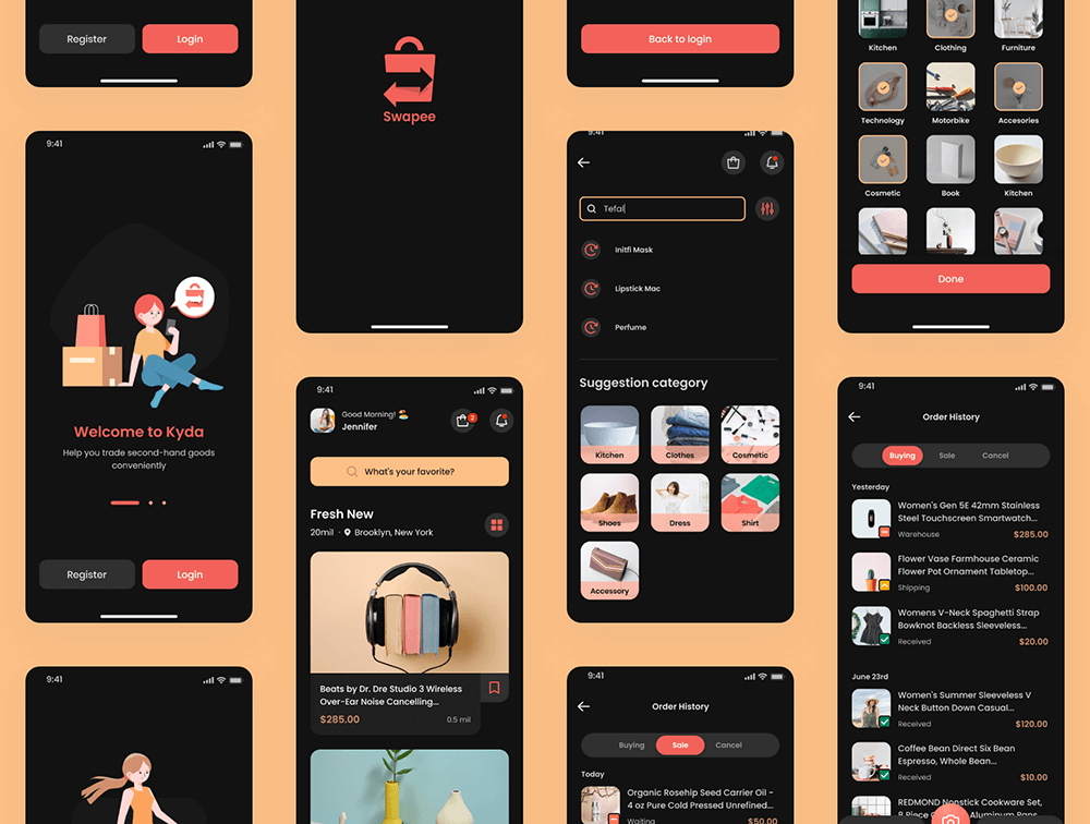 60个粉色优雅简洁本地交易平台APP UI素材包（Figma）