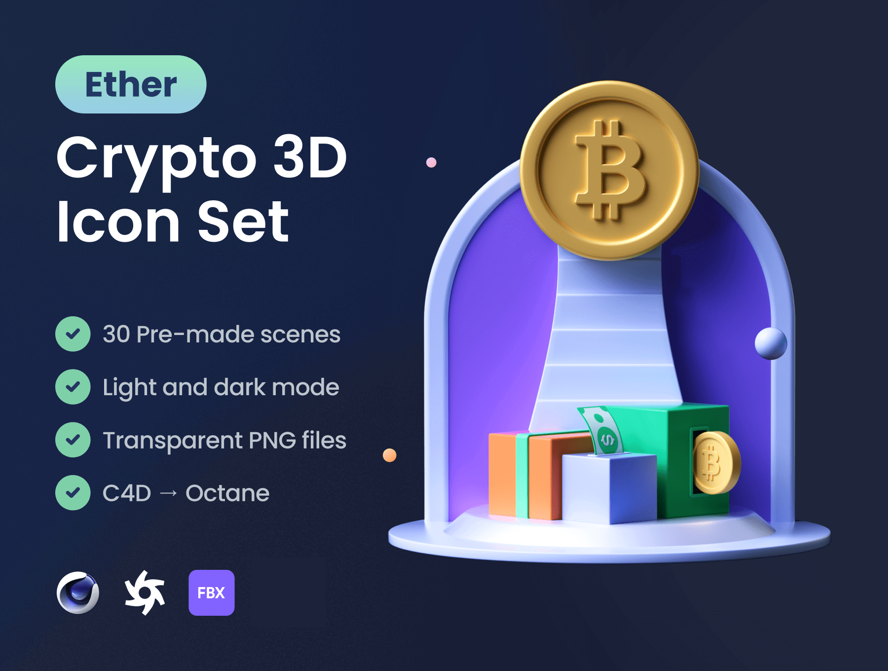 15个金融主题相关的C4D模型OC渲染素材