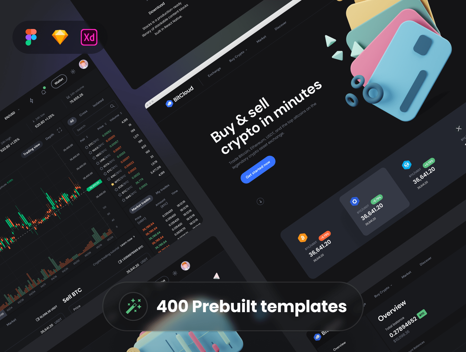 400个超全面黑色加密货币金融交易主题UI界面素材包