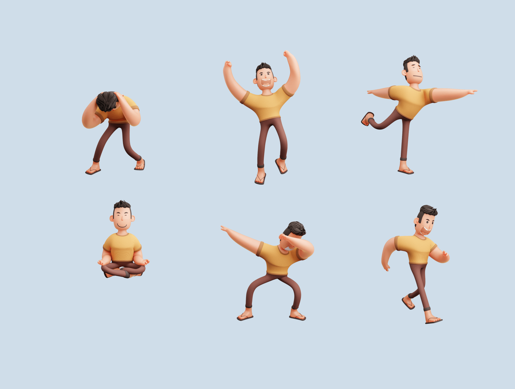 21个不同姿势的3D卡通人物插画素材包