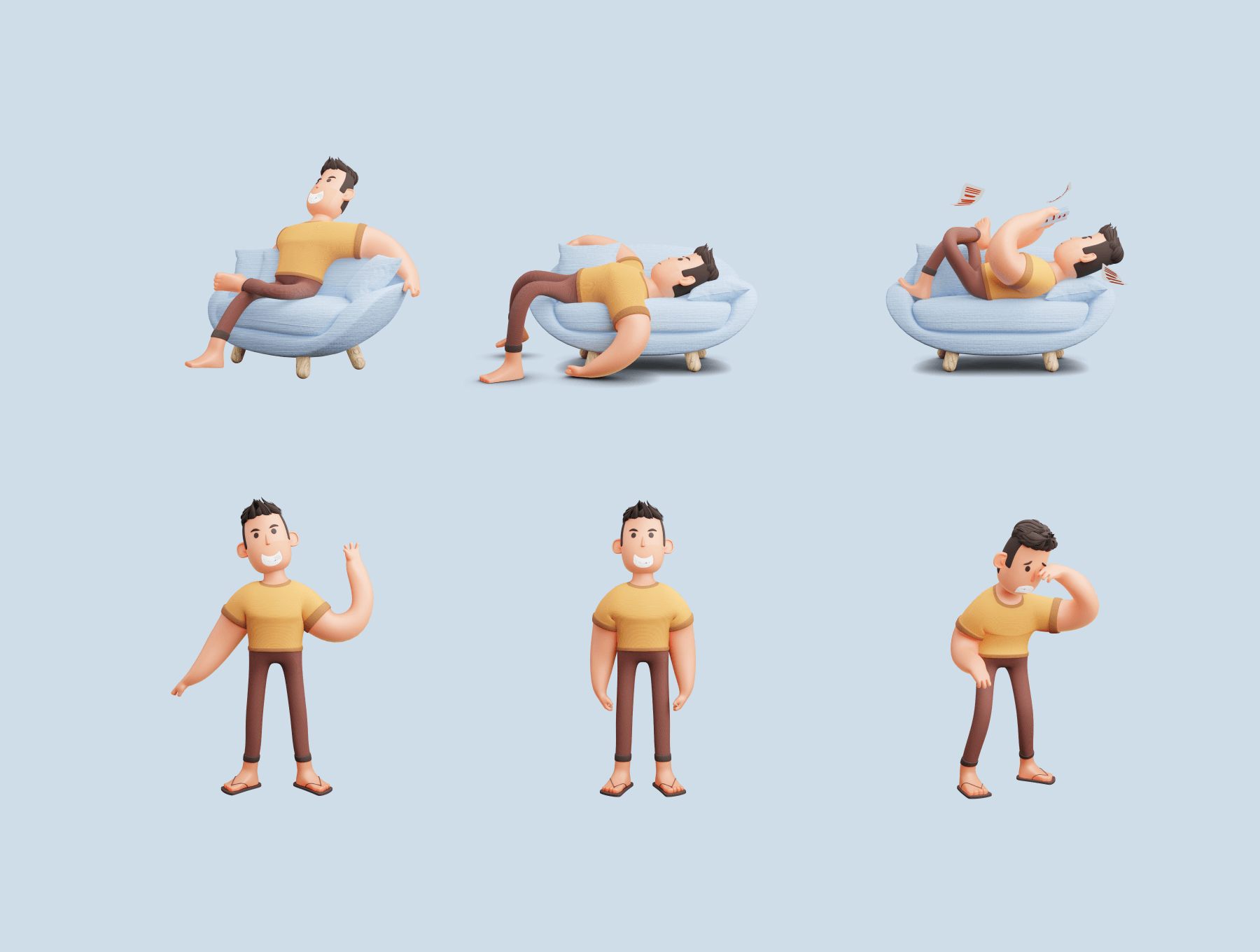 21个不同姿势的3D卡通人物插画素材包