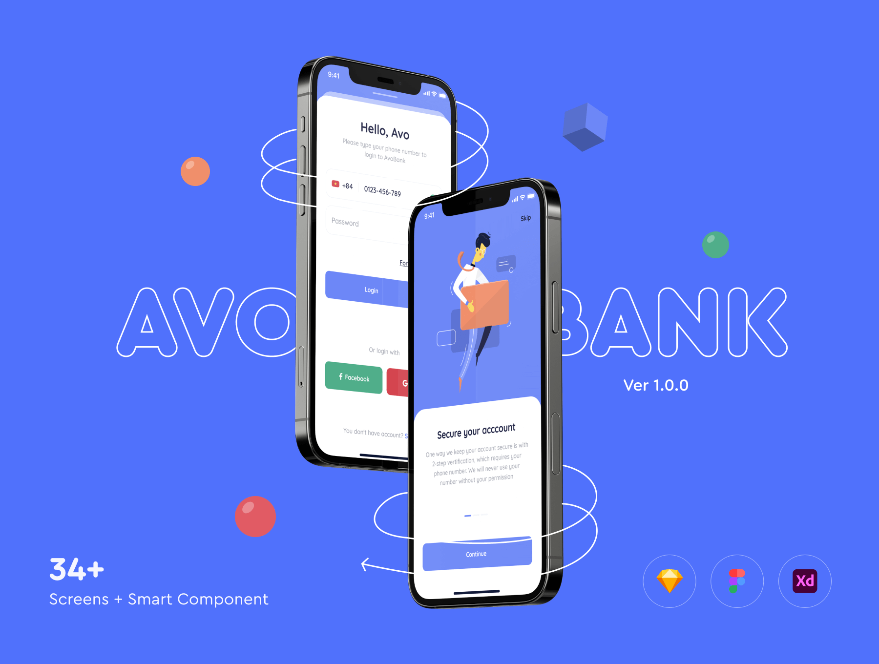 34个蓝色清爽银行交易主题APP UI界面素材包