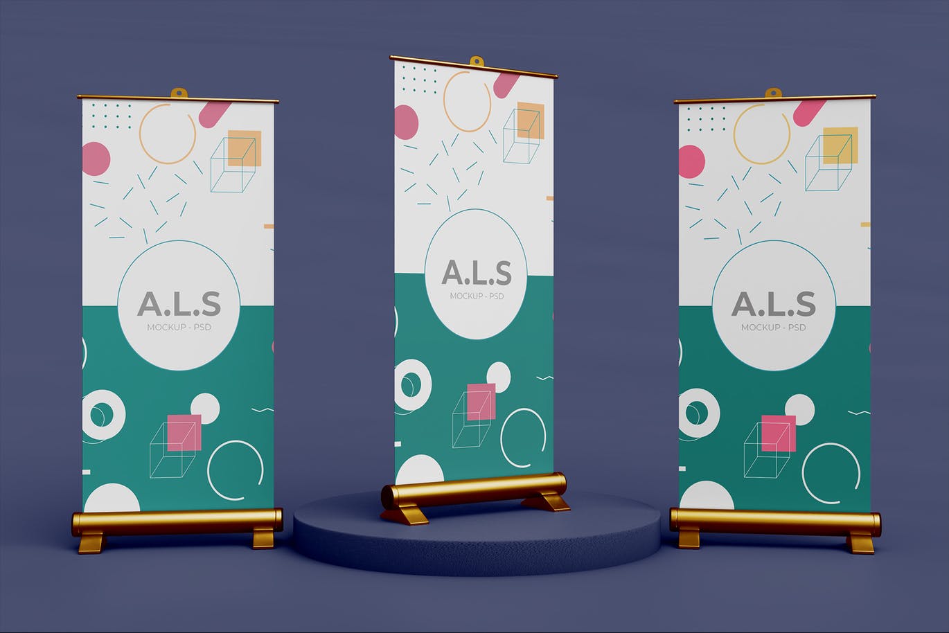 金色高端X展架易拉宝门型展架VI样机PSD素材