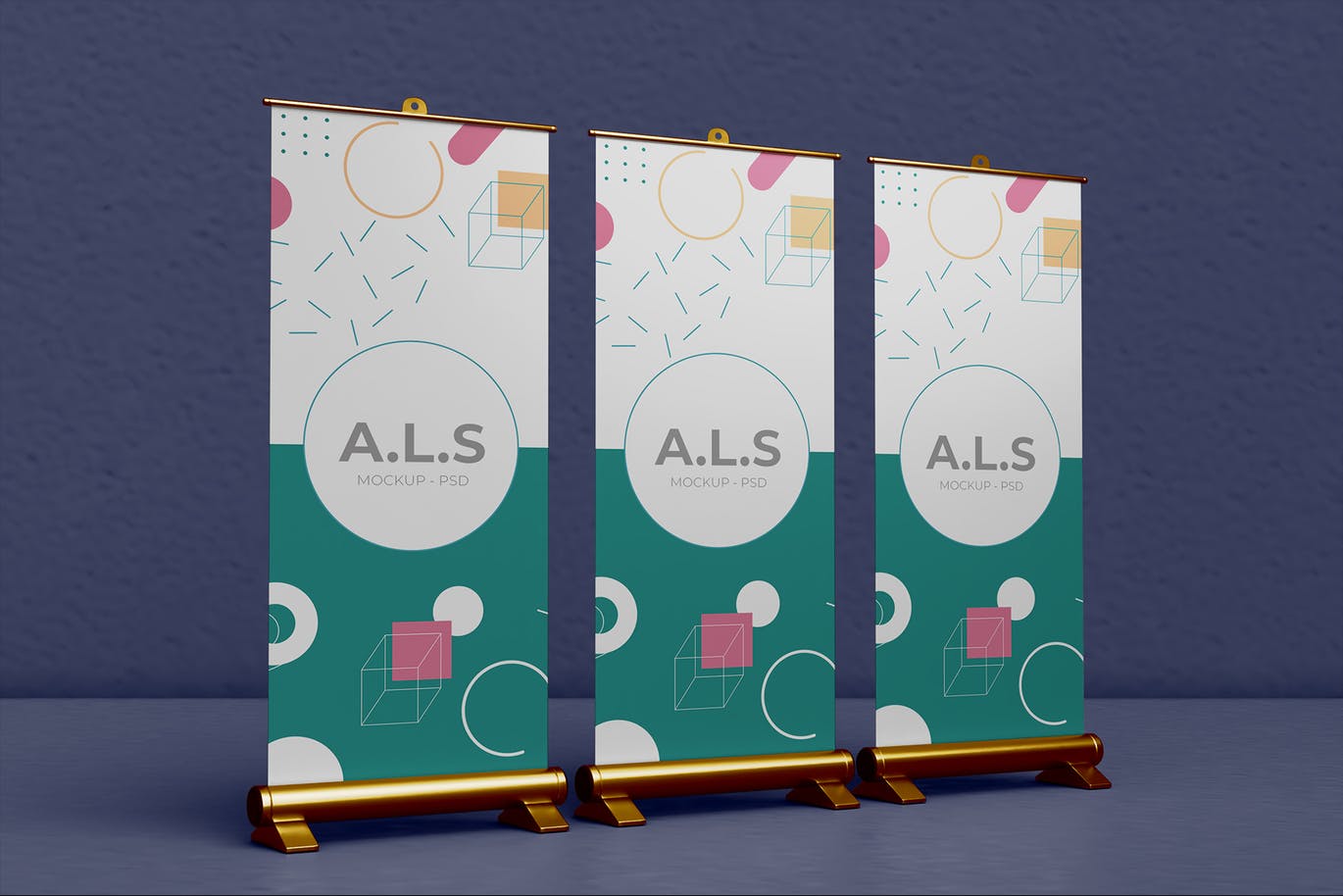 金色高端X展架易拉宝门型展架VI样机PSD素材