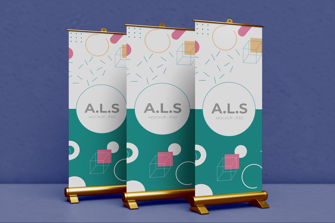 金色高端X展架易拉宝门型展架VI样机PSD素材