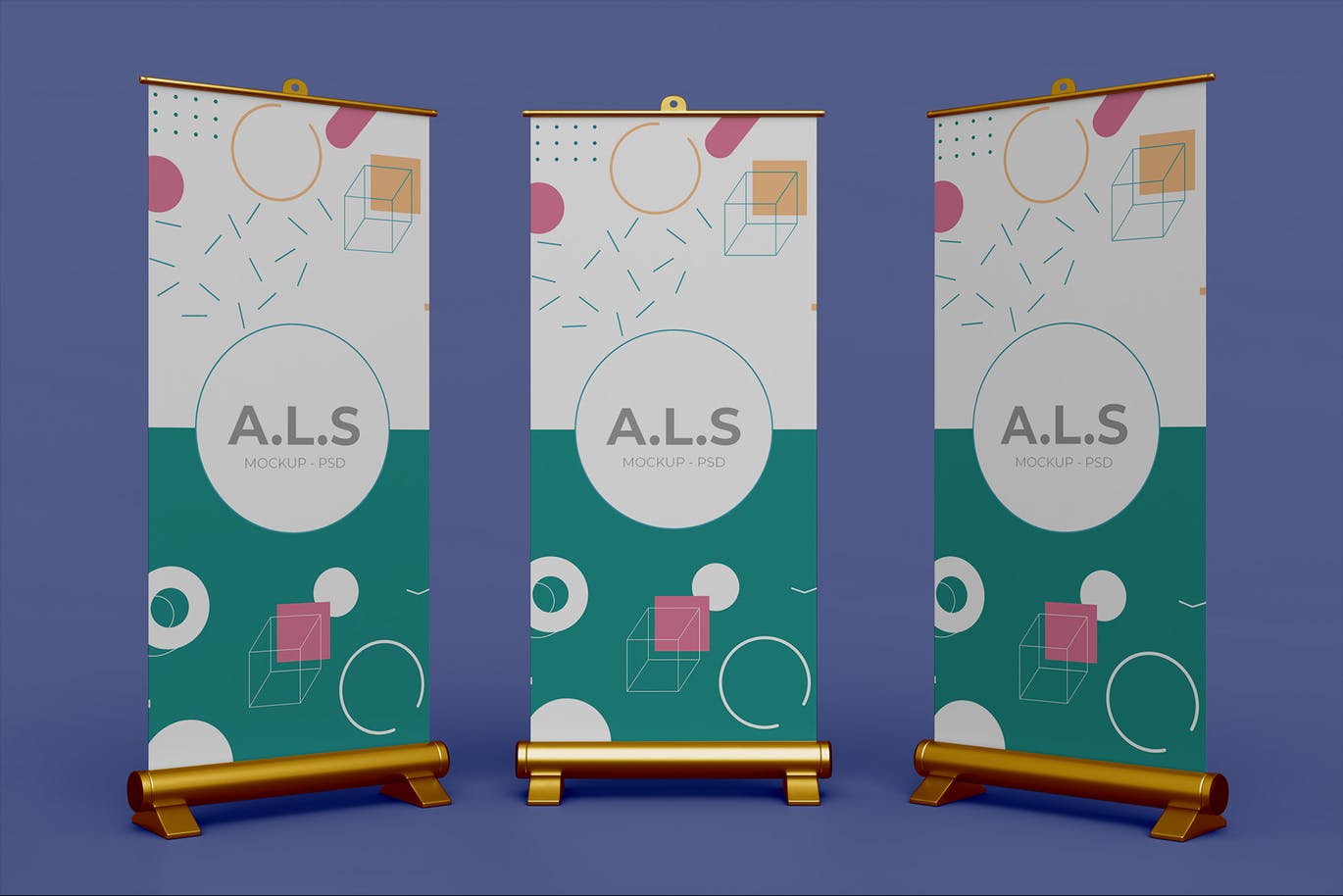 金色高端X展架易拉宝门型展架VI样机PSD素材