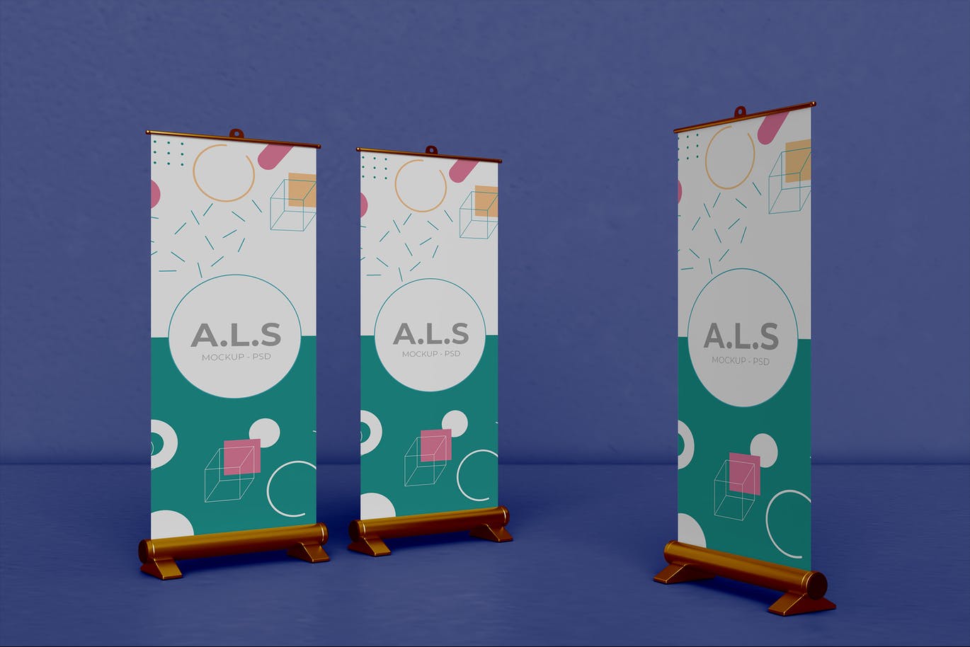 金色高端X展架易拉宝门型展架VI样机PSD素材