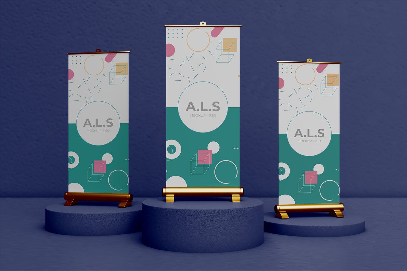 金色高端X展架易拉宝门型展架VI样机PSD素材