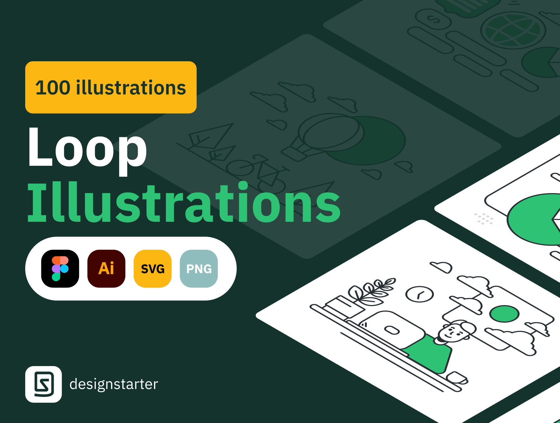 100个绿色线性清新矢量插图素材包