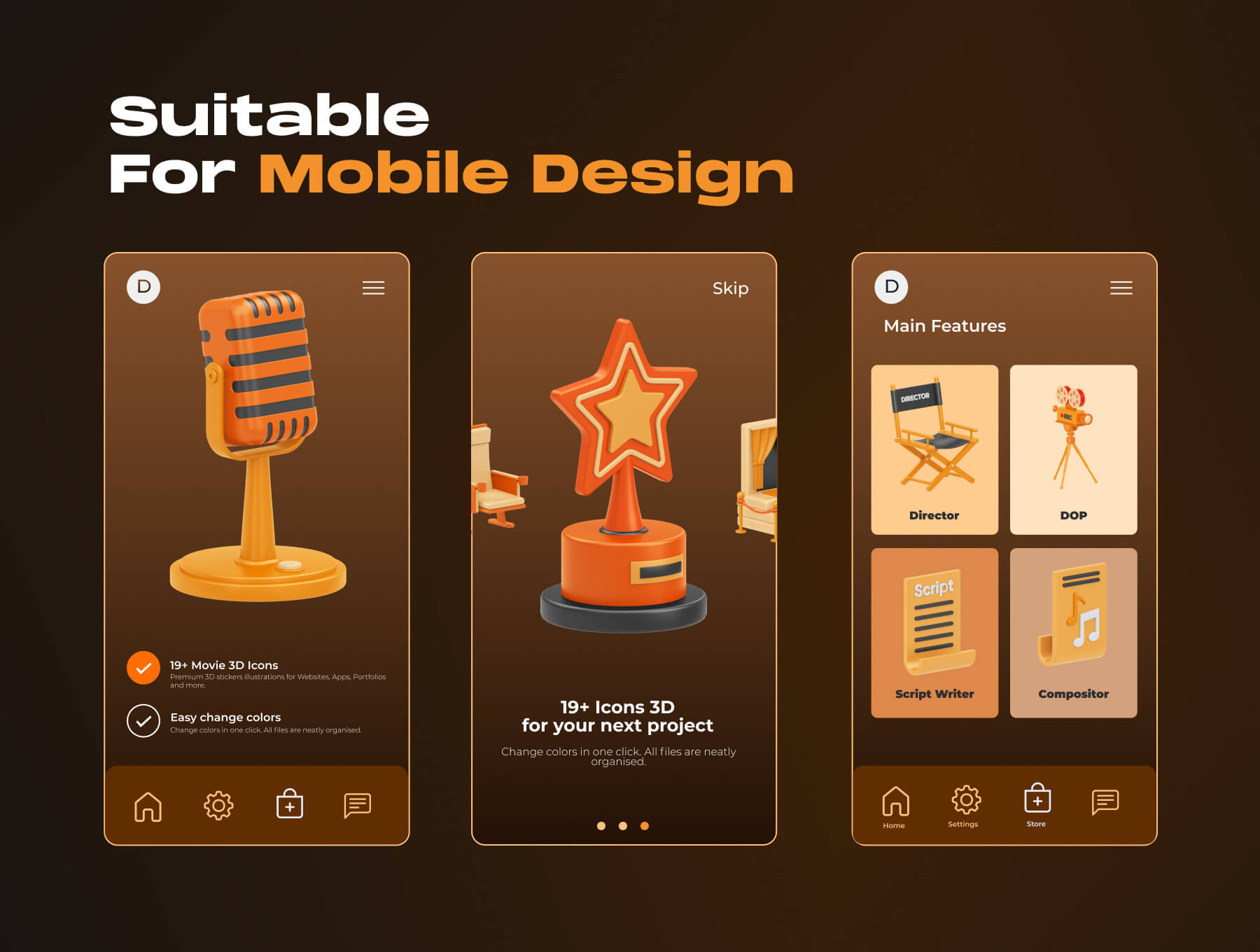 19个非常有厚重感的C4D高级3D图标素材