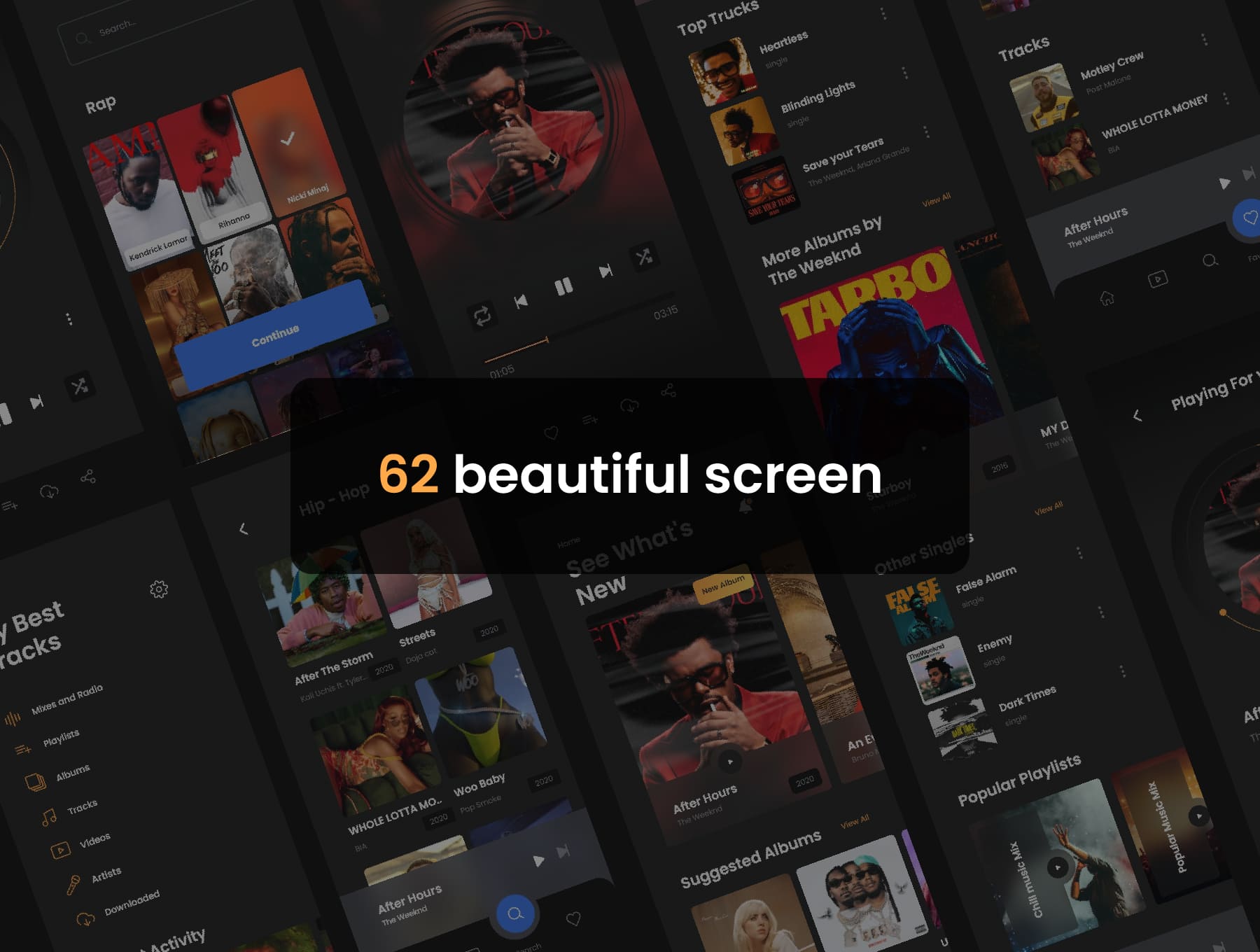 62个音乐主题类歌曲、专辑和视频播放APP UI界面素材包