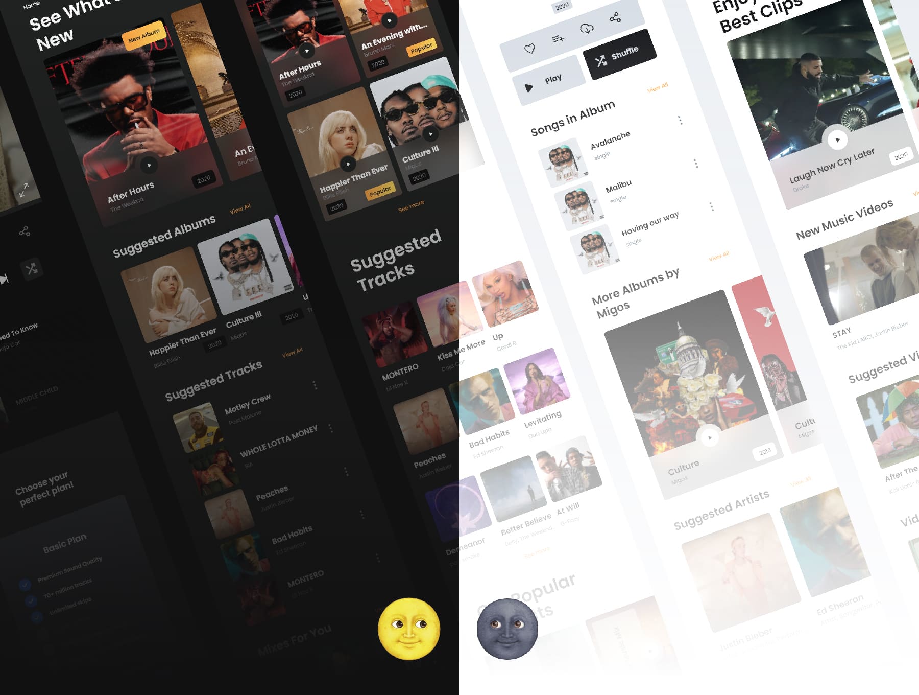 62个音乐主题类歌曲、专辑和视频播放APP UI界面素材包