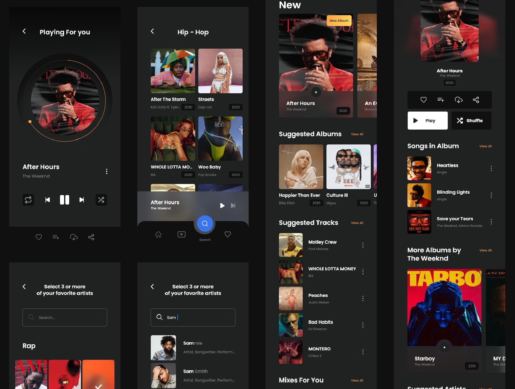 62个音乐主题类歌曲、专辑和视频播放APP UI界面素材包
