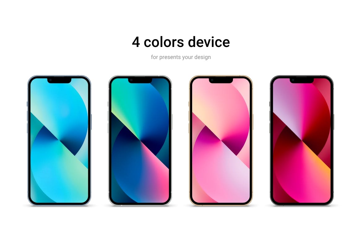 4种颜色轻量级iPhone 13 Pro手机模型样机素材