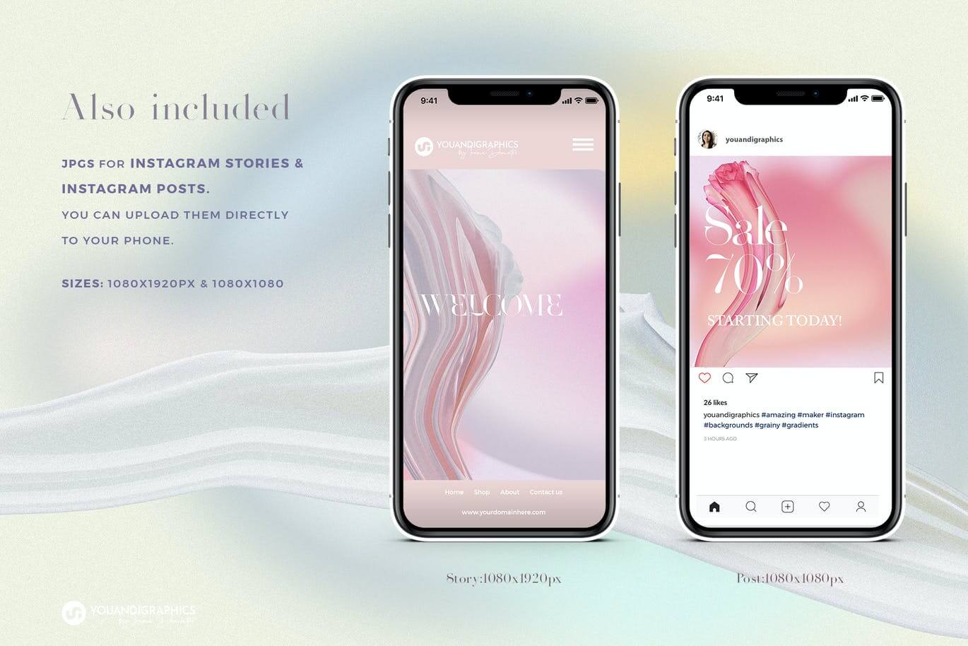 20个高分辨率清新优雅的颗粒渐变背景纹理素材包