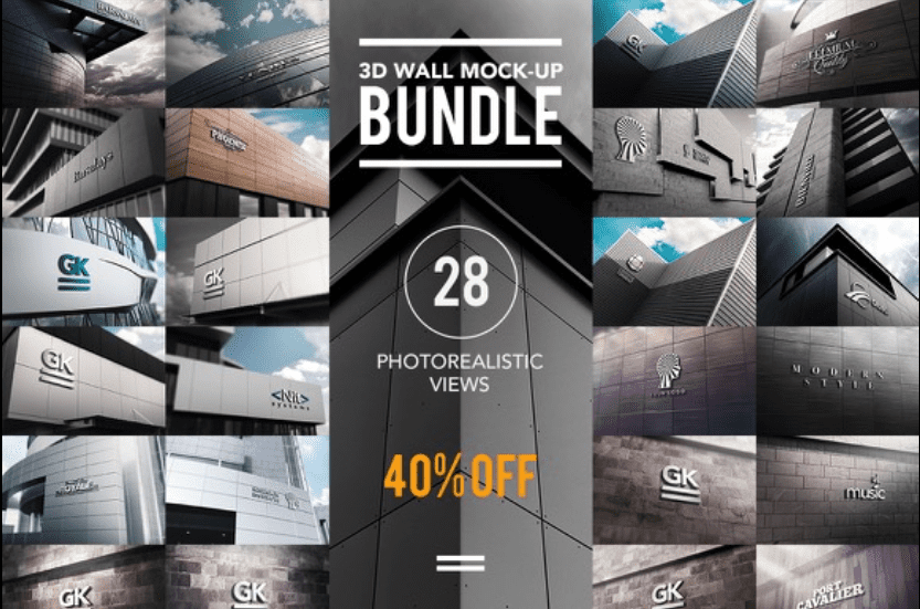 3D Logo Wall Bundle Mock-Up三维LOGO墙PSD素材