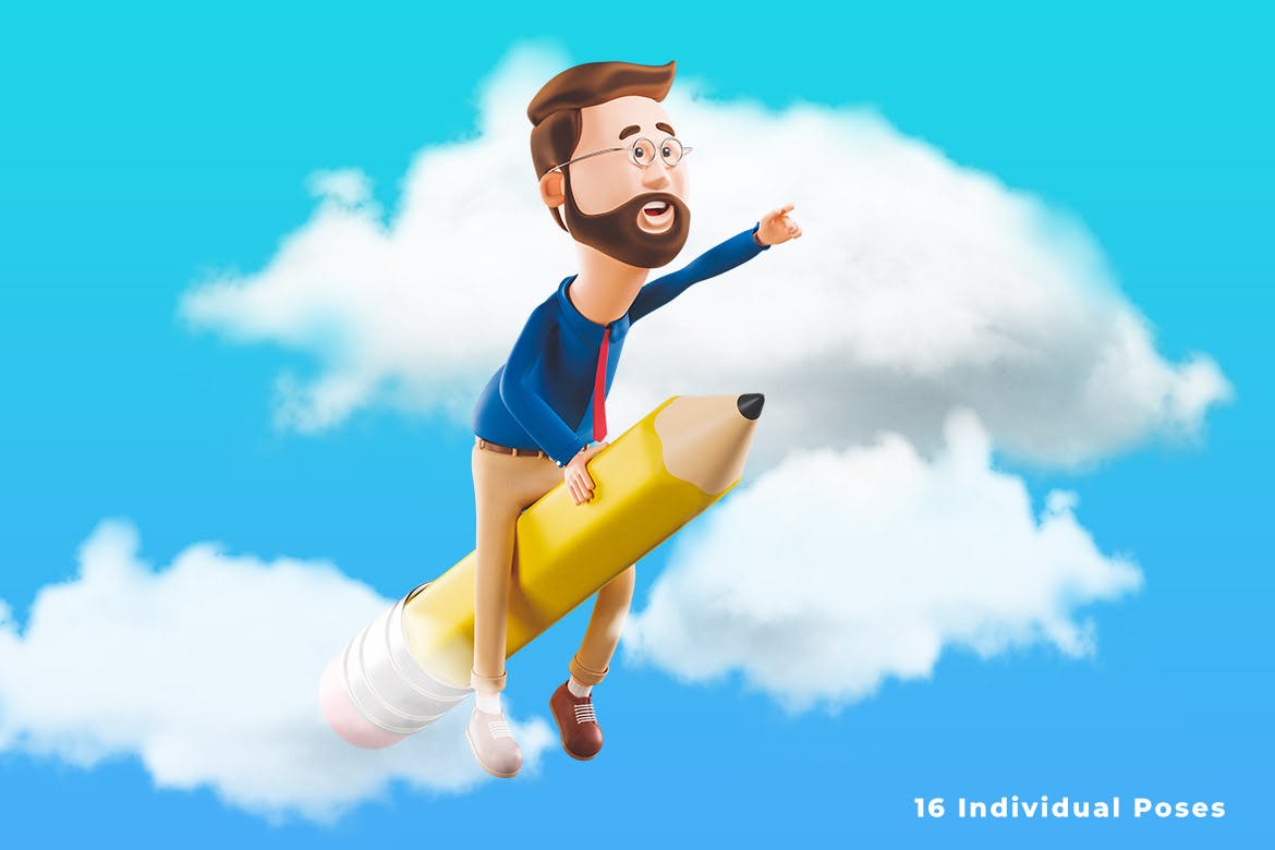 16个可爱3D卡通小人吉祥物插画素材合集