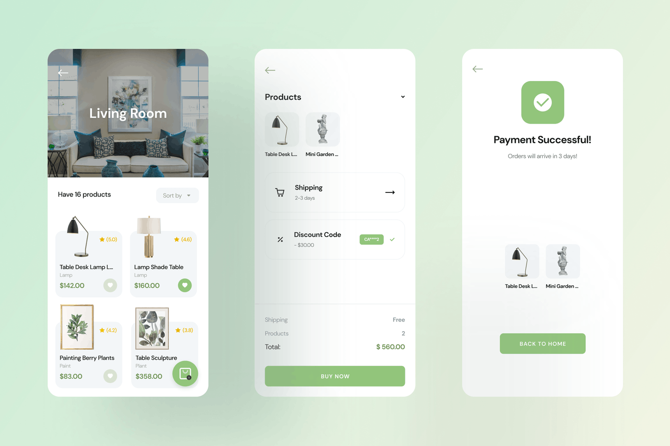 6个绿色家装主题APP UI界面素材