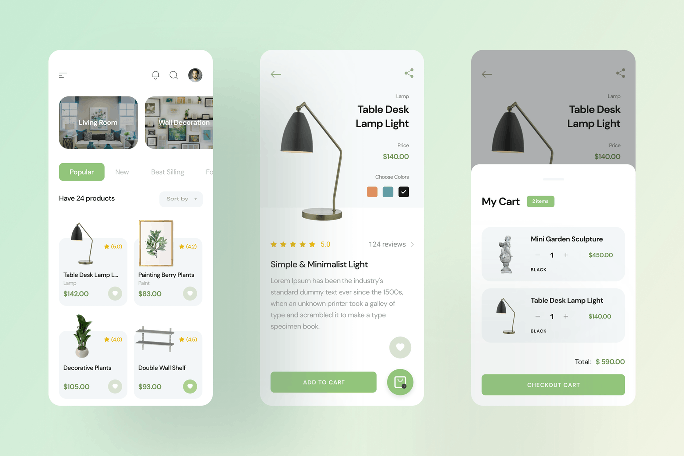 6个绿色家装主题APP UI界面素材