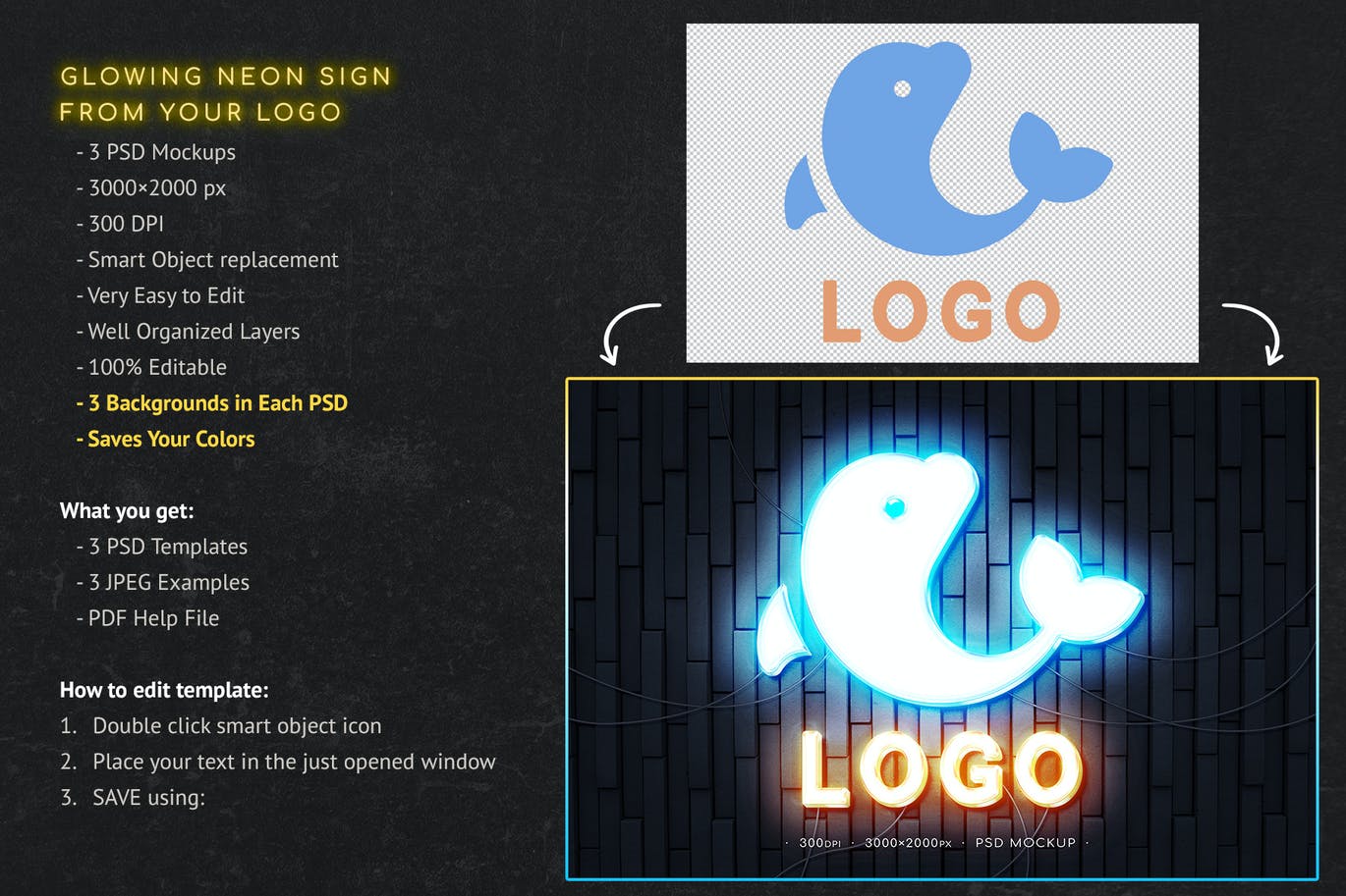 非常可爱的夜店风格霓虹灯LOGO样机PSD素材