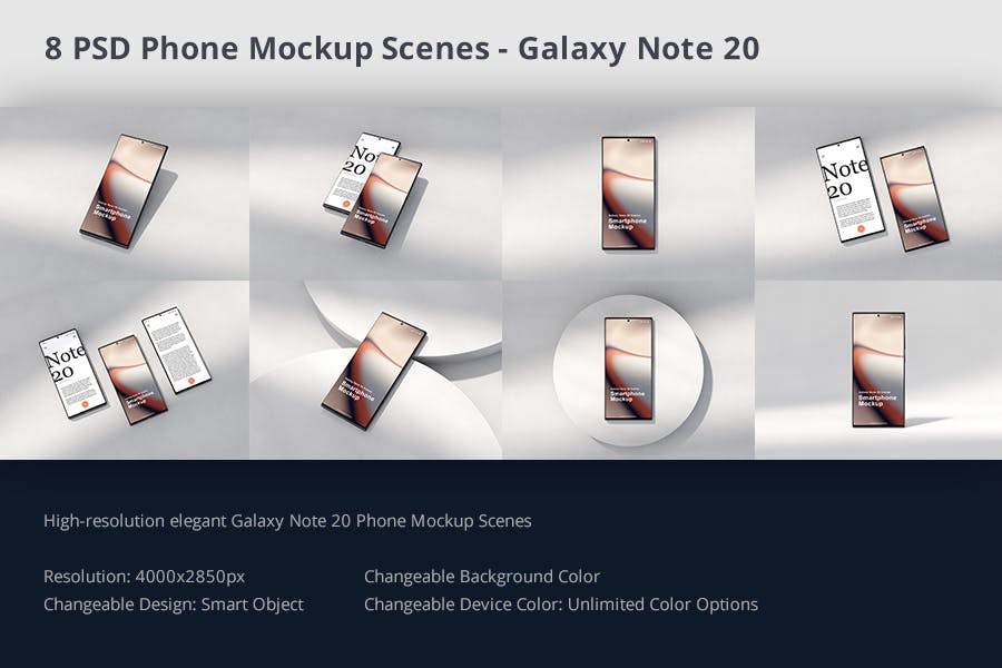 一套少见的手机Galaxy Note20 屏幕手机样机场景PSD素材