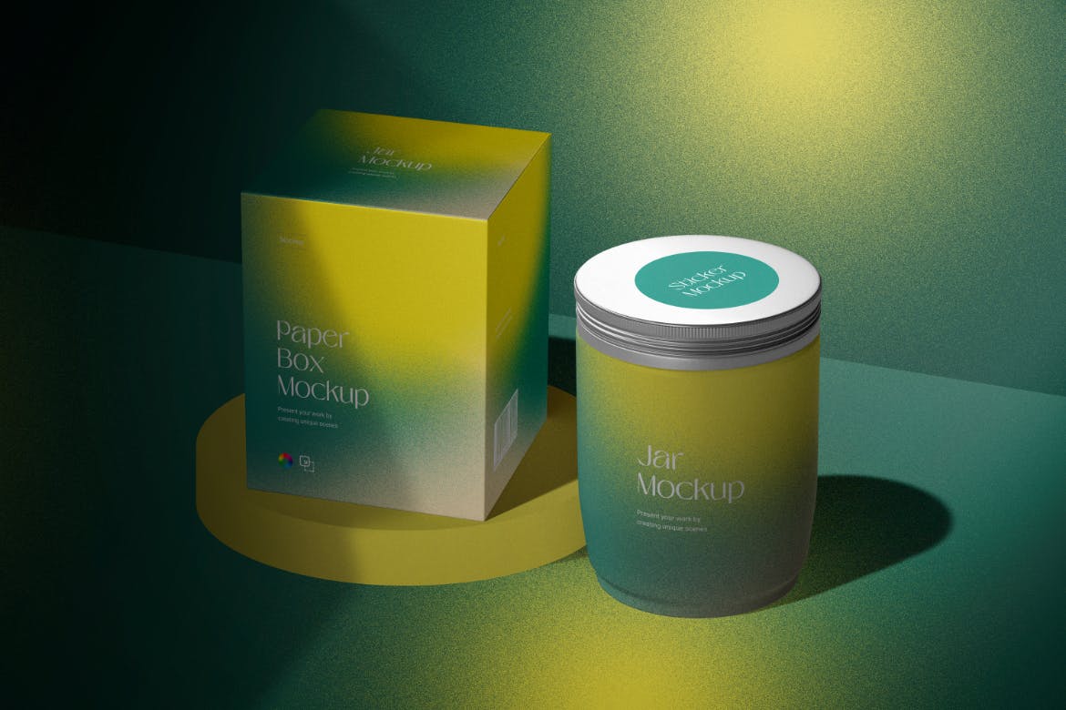 一套设计绚丽的渐变包装罐子场景PSD模型素材