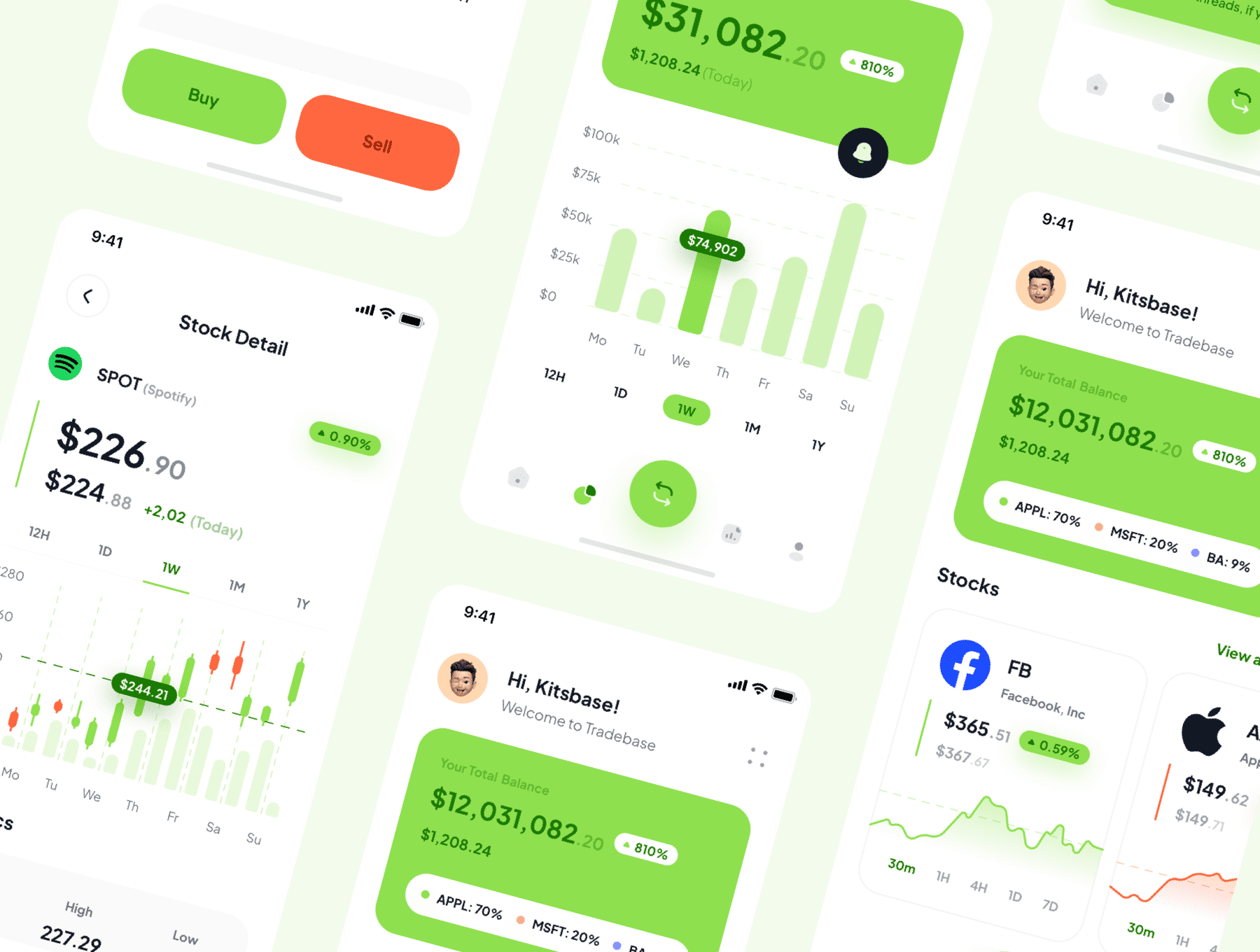 80个绿色股票主题APP UI界面素材包