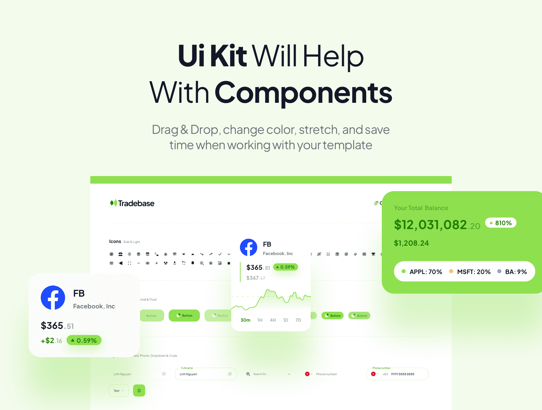 80个绿色股票主题APP UI界面素材包