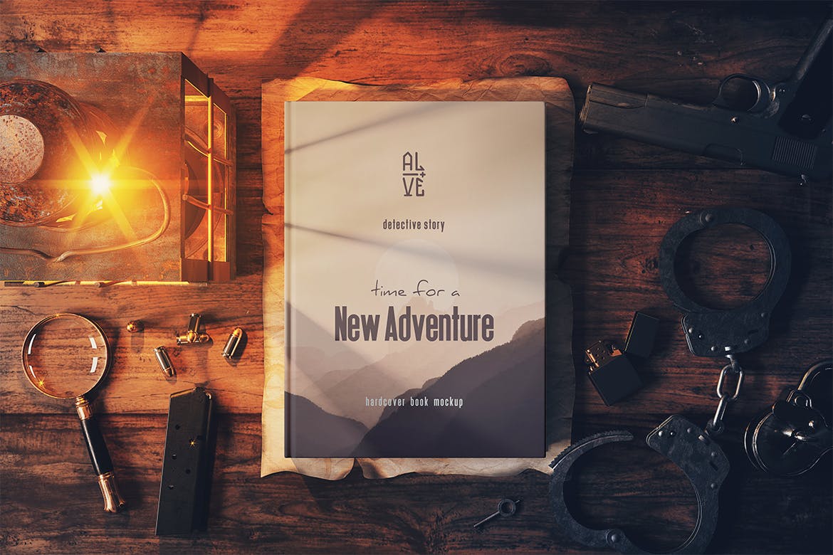 硬皮精装书复古展示场景PSD模型素材