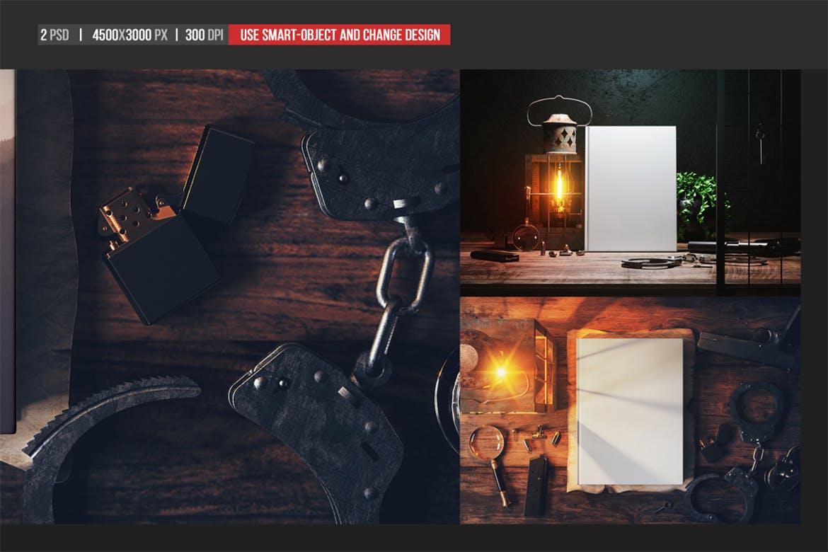 硬皮精装书复古展示场景PSD模型素材