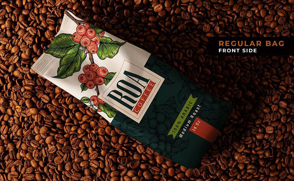 逼真的咖啡豆包装设计样机PSD素材